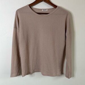 Ekouaer Waffle Knit Long Sleeve Top Taupe Lounge Cozy Soft Size S
